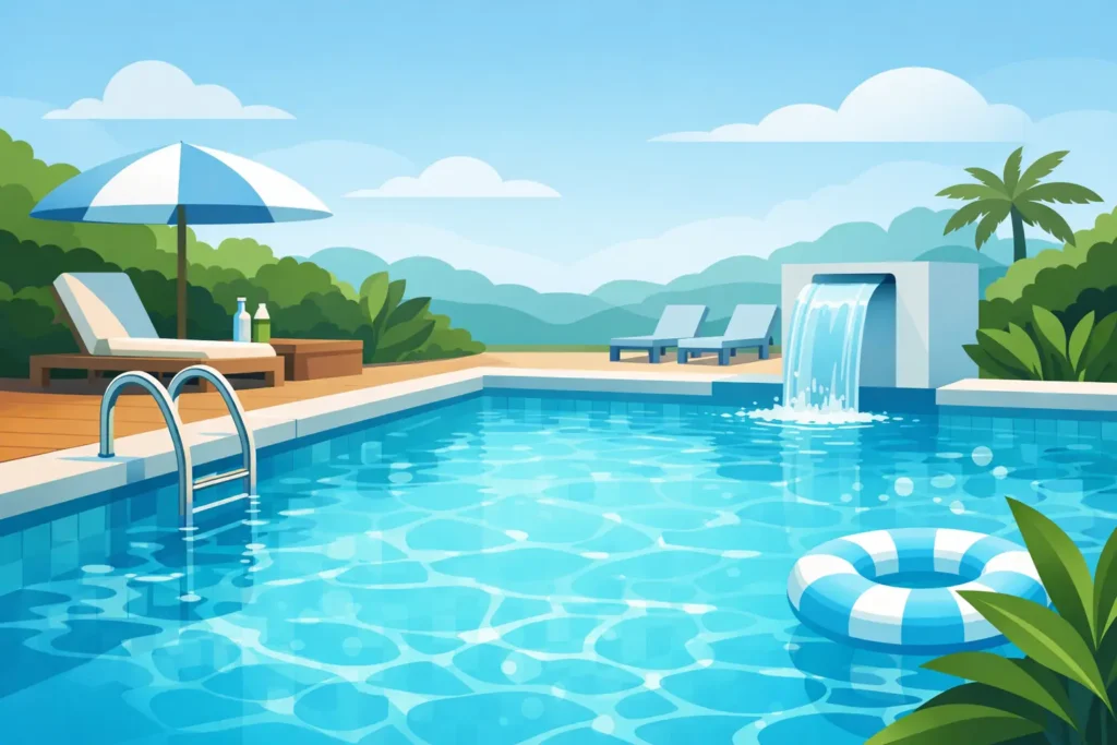 Água cristalina na piscina com menos cloro