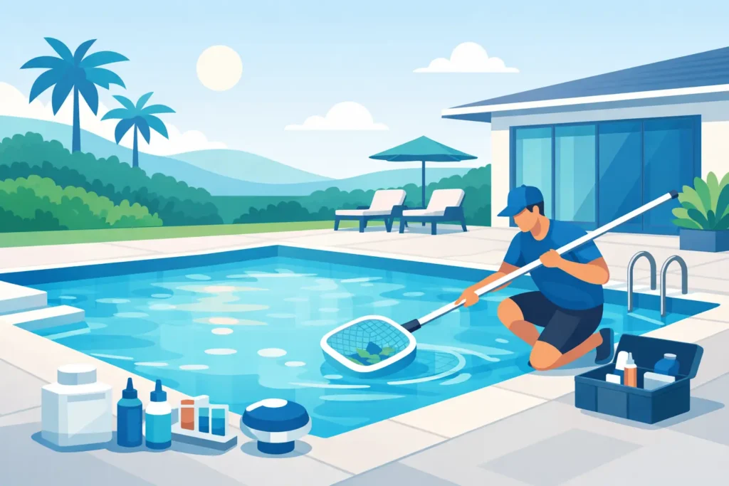 Manutenção simplificada de piscina residencial