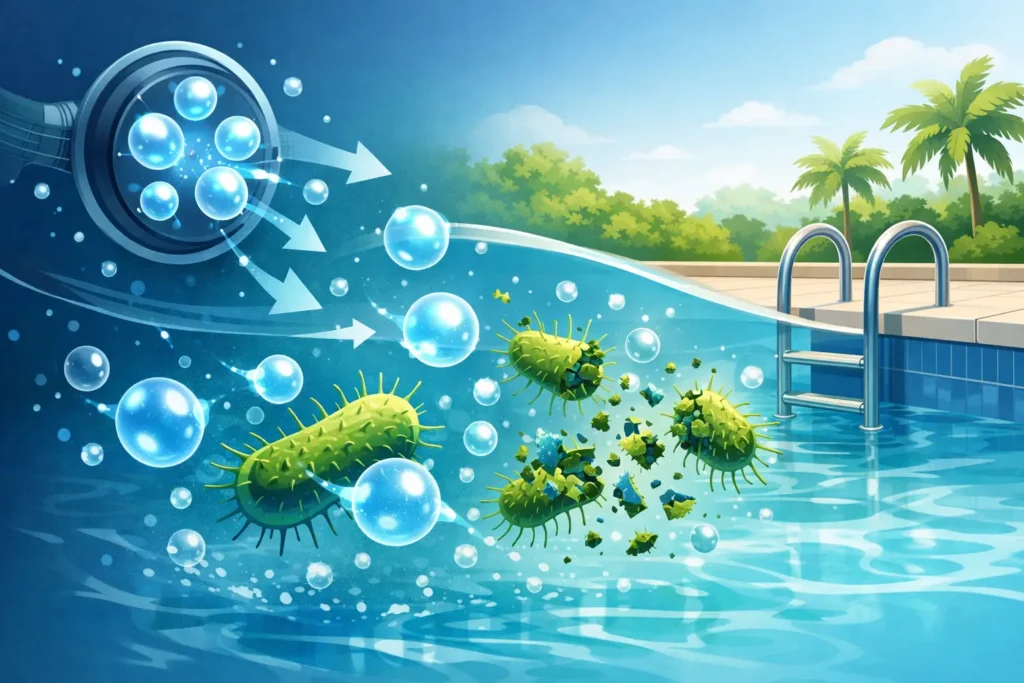 Ionização elimina bactérias da piscina mesmo?