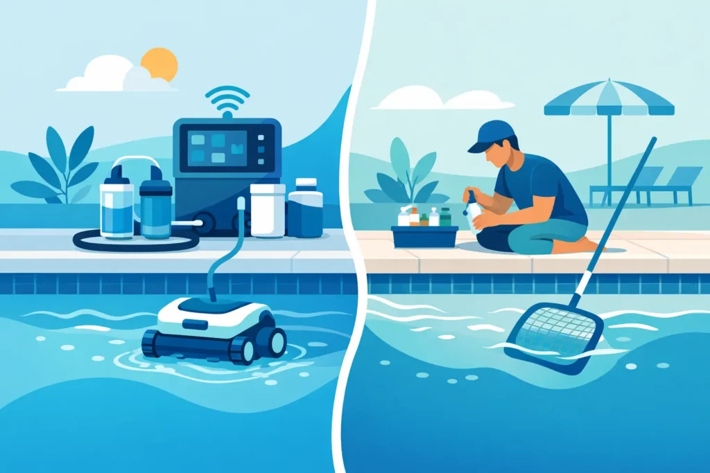 Tratamento automatizado versus tradicional na piscina